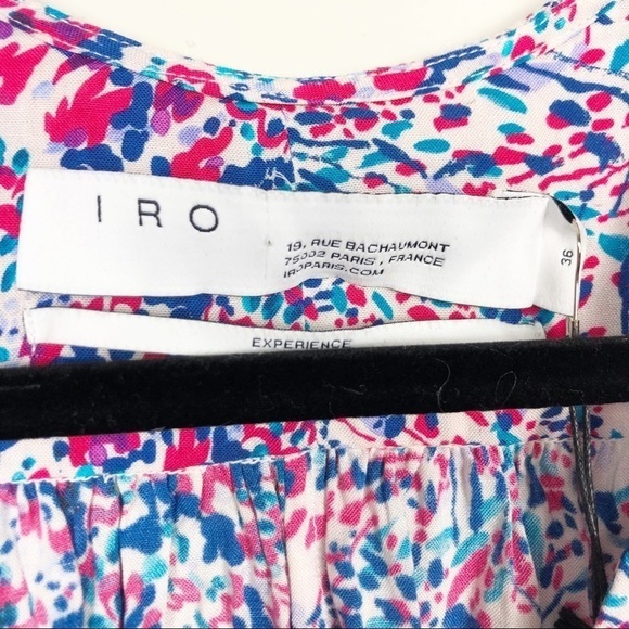 IRO Firenze Smocked Printed V Neck Long Sleeve Mini Dress Small Pink Blue Party - Picture 5 of 9